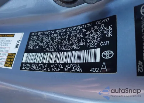 2008 Scion Tc z USA, uszkodzony, nr VIN JTKDE167680227355